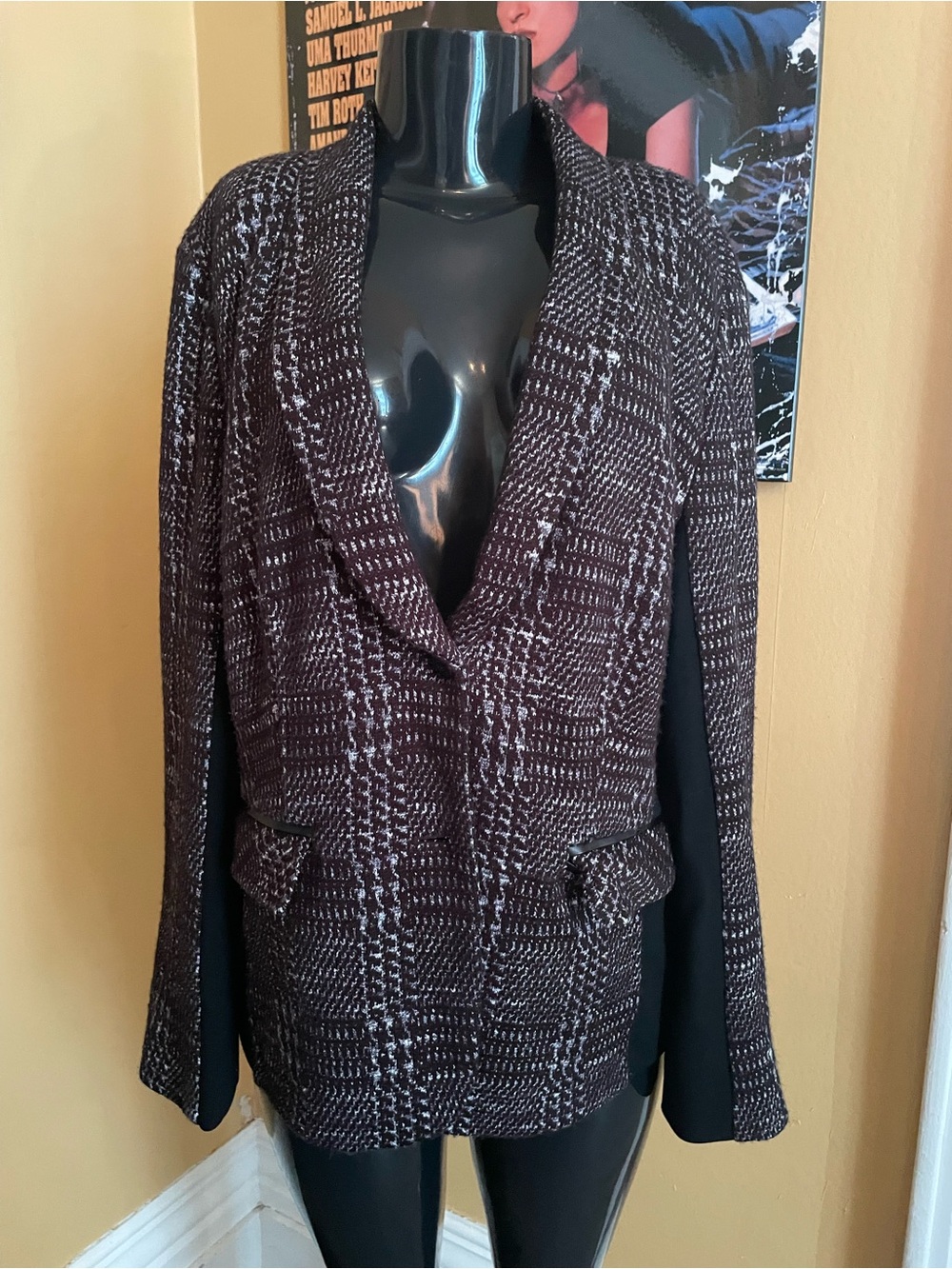Gerry Weber Black & White Plaid Knit Coatigan (Large)